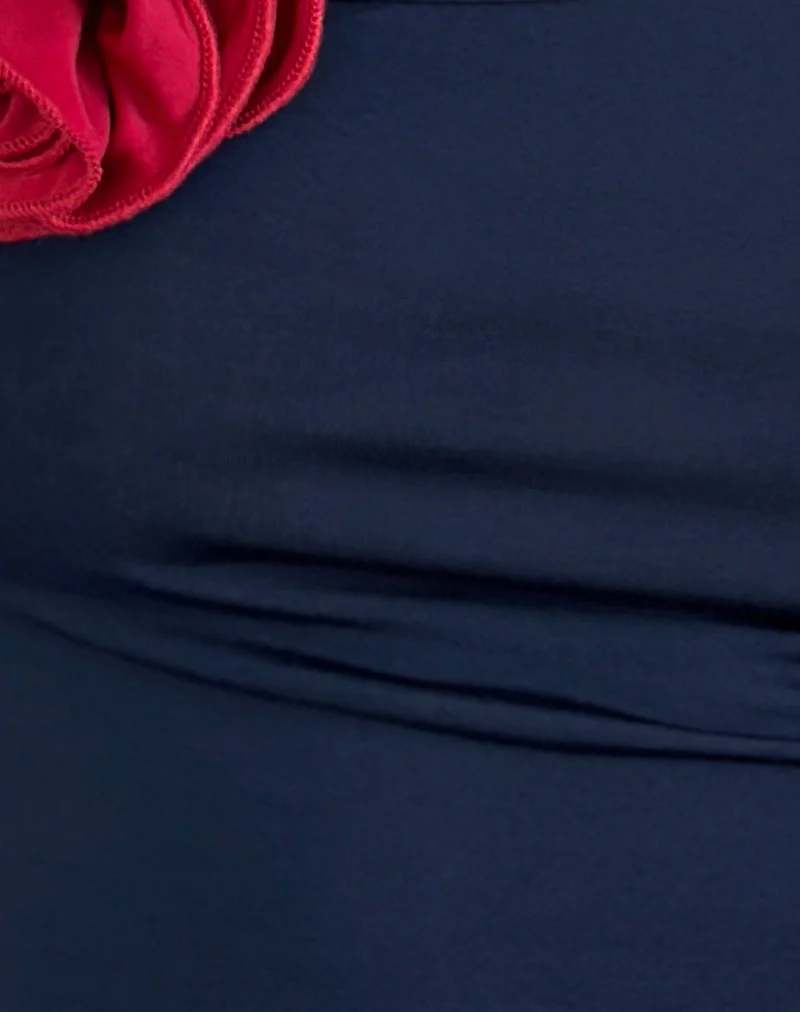 Rayla Top in Lycra Dark Navy with Red Rosette - Image 6