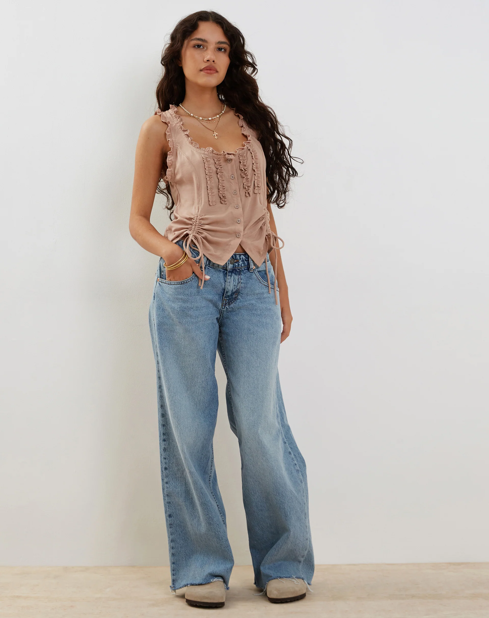 Rayna Ruffle Milkmaid Top in Mushroom - Image 2