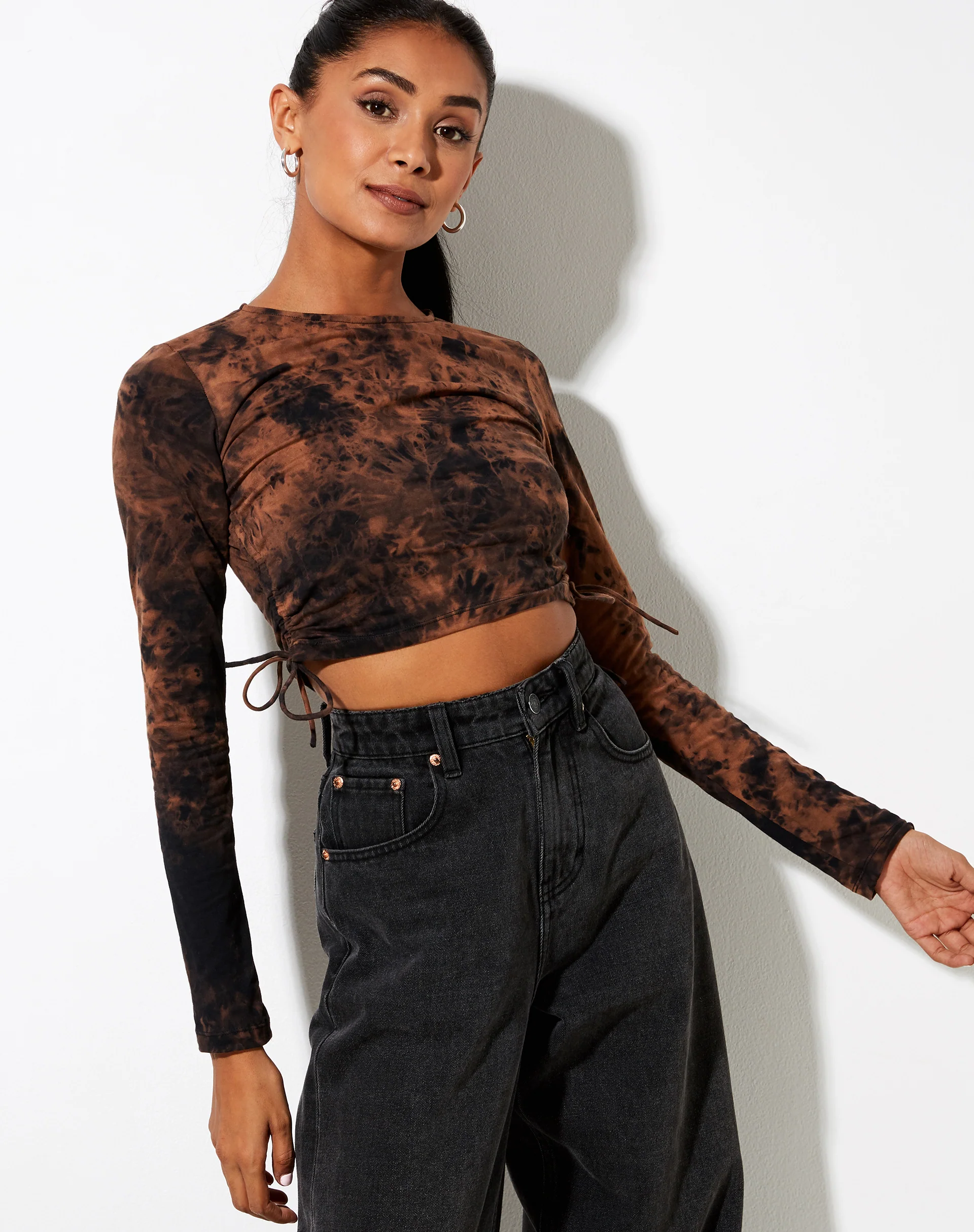 Razelo Crop Top in Black Rust Tie Dye - Image 2