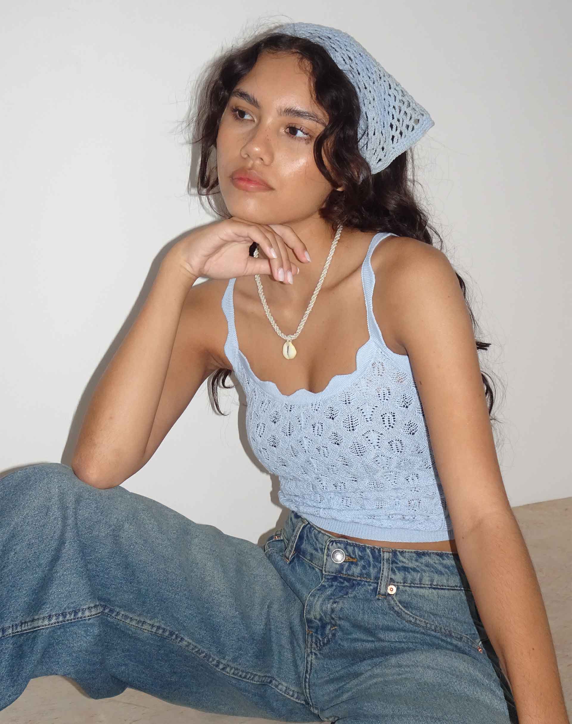 Reagan Pointelle Knit Cami Top in Baby Blue - Image 2