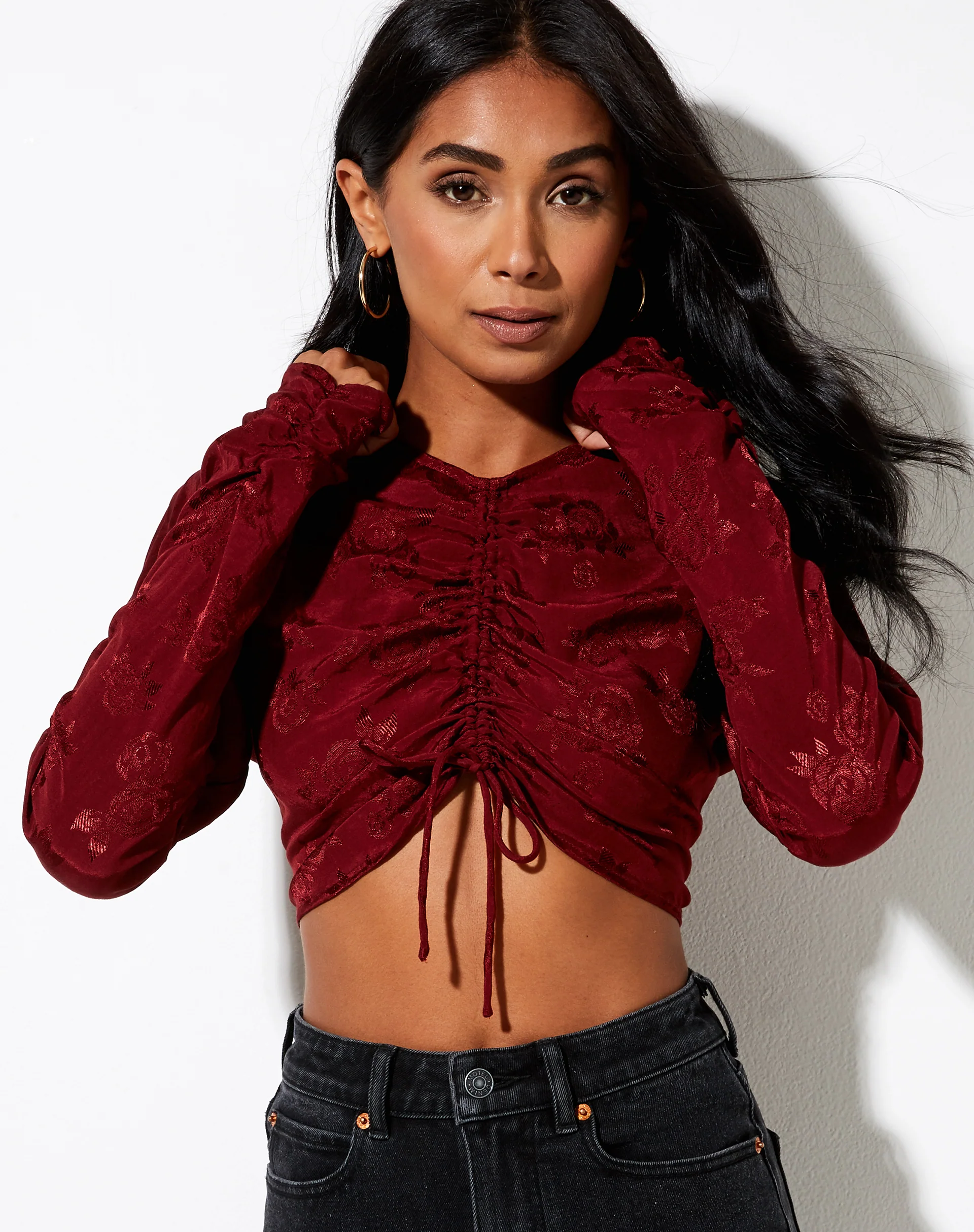 Rean Crop Top in Satin Rose Mulberry - Image 2