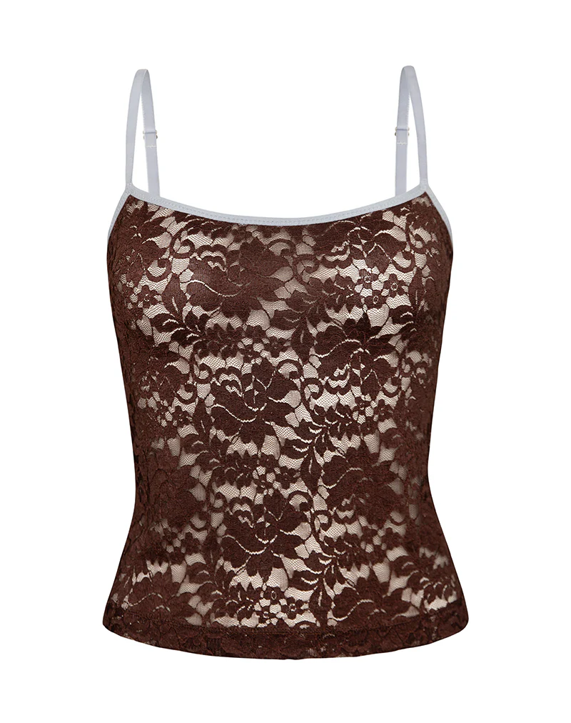 Redum Cami Top in Chocolate Lace with Blue Binding - Image 5