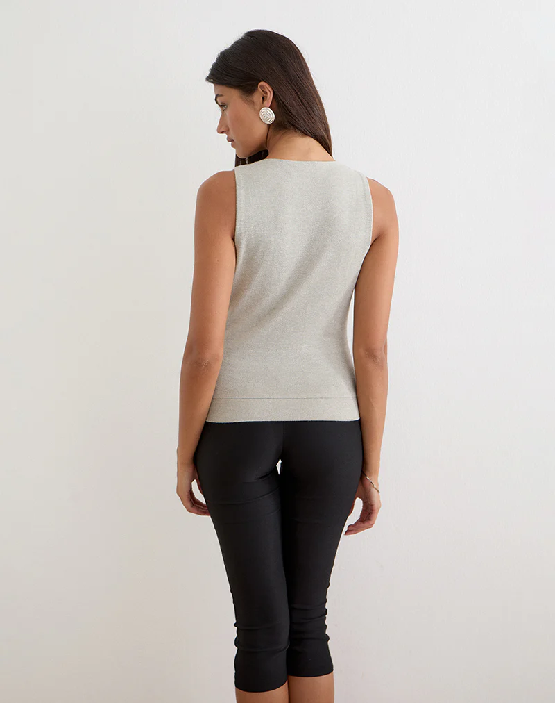 Regina Top in Shimmer Knit Light Grey - Image 5