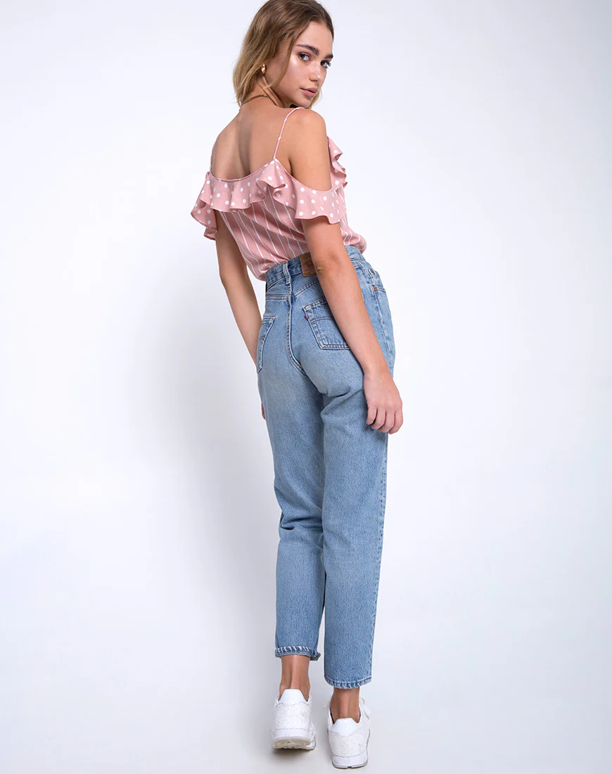 Reilly Cold Shoulder Bodice in Spot Stripe Pink and White - Image 4