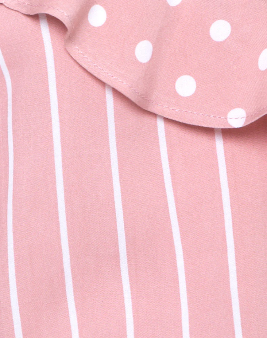 Reilly Cold Shoulder Bodice in Spot Stripe Pink and White - Image 5