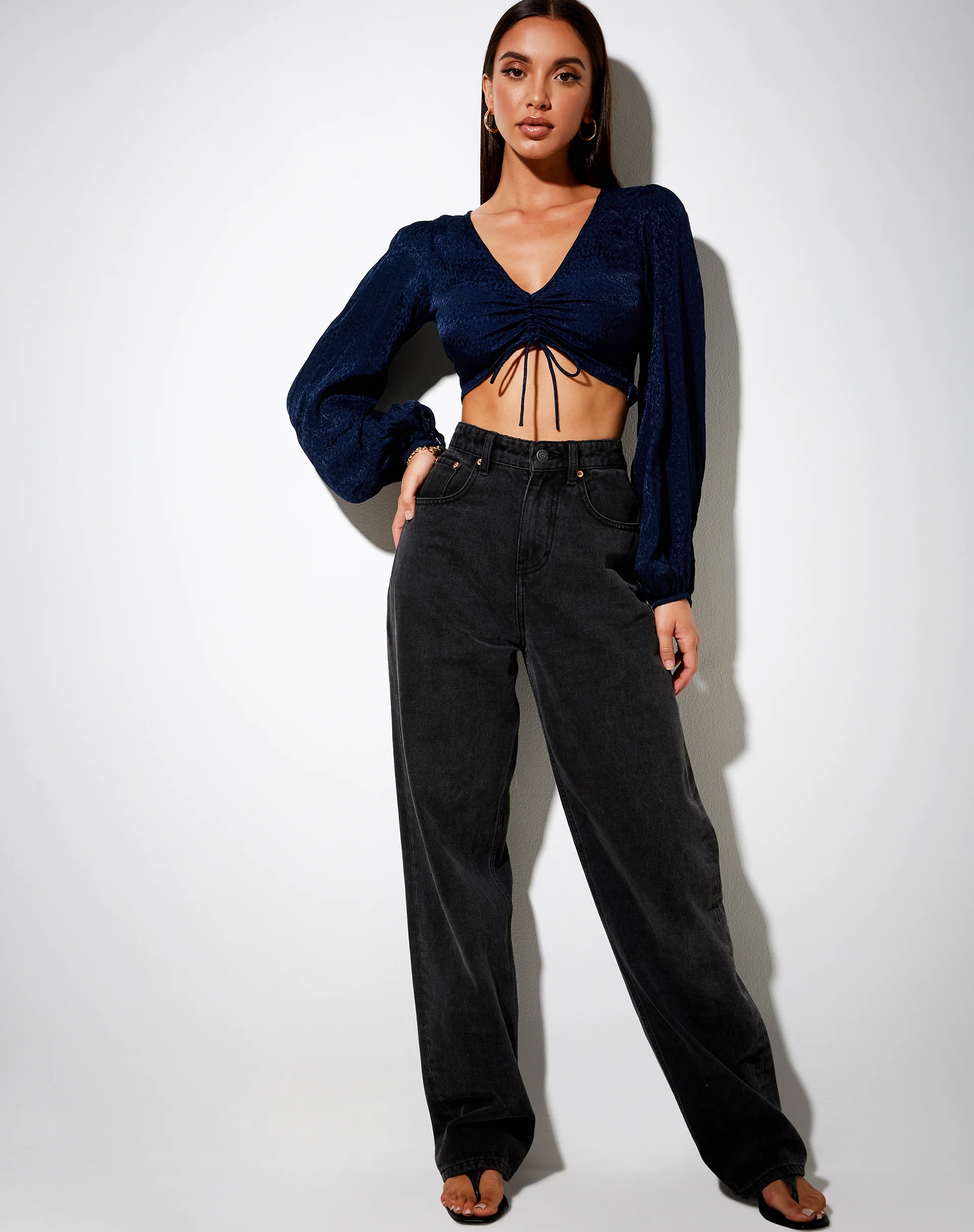 Reilo Crop Top in Satin Cheetah Navy - Image 4