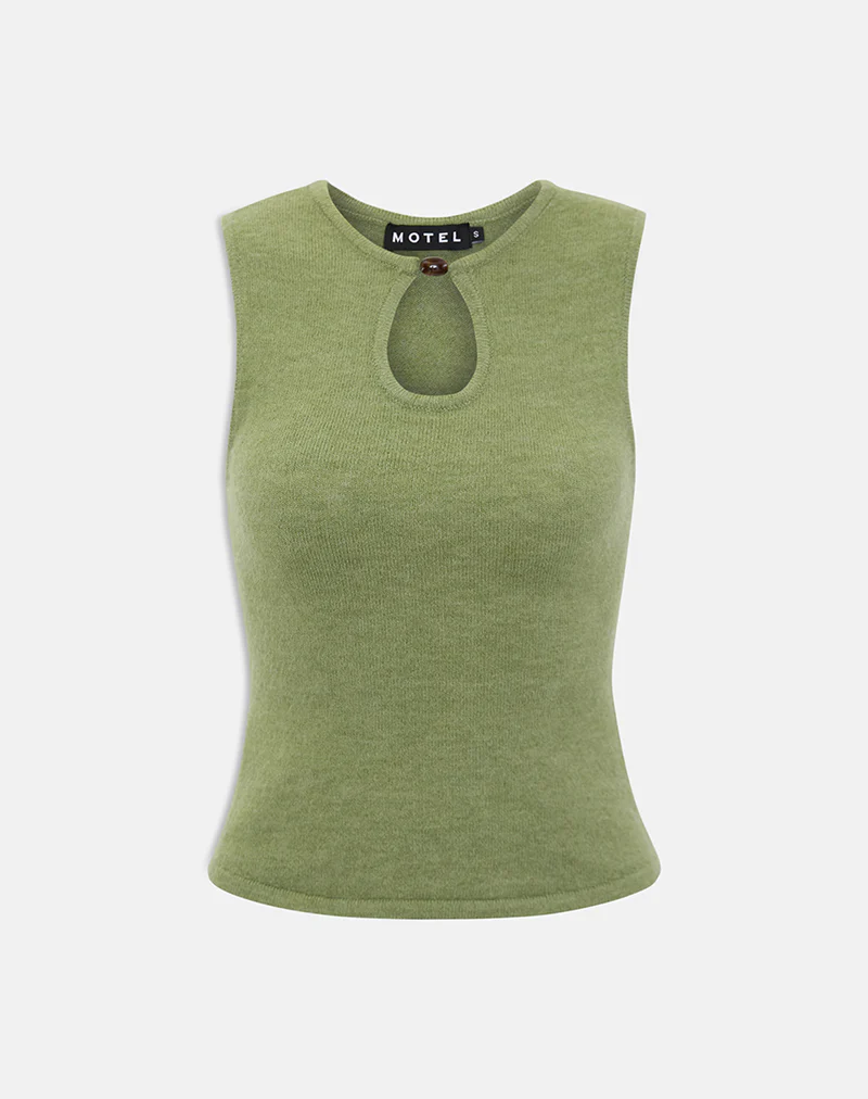 Reita Keyhole Top with Bead in Knit Olive - Image 4
