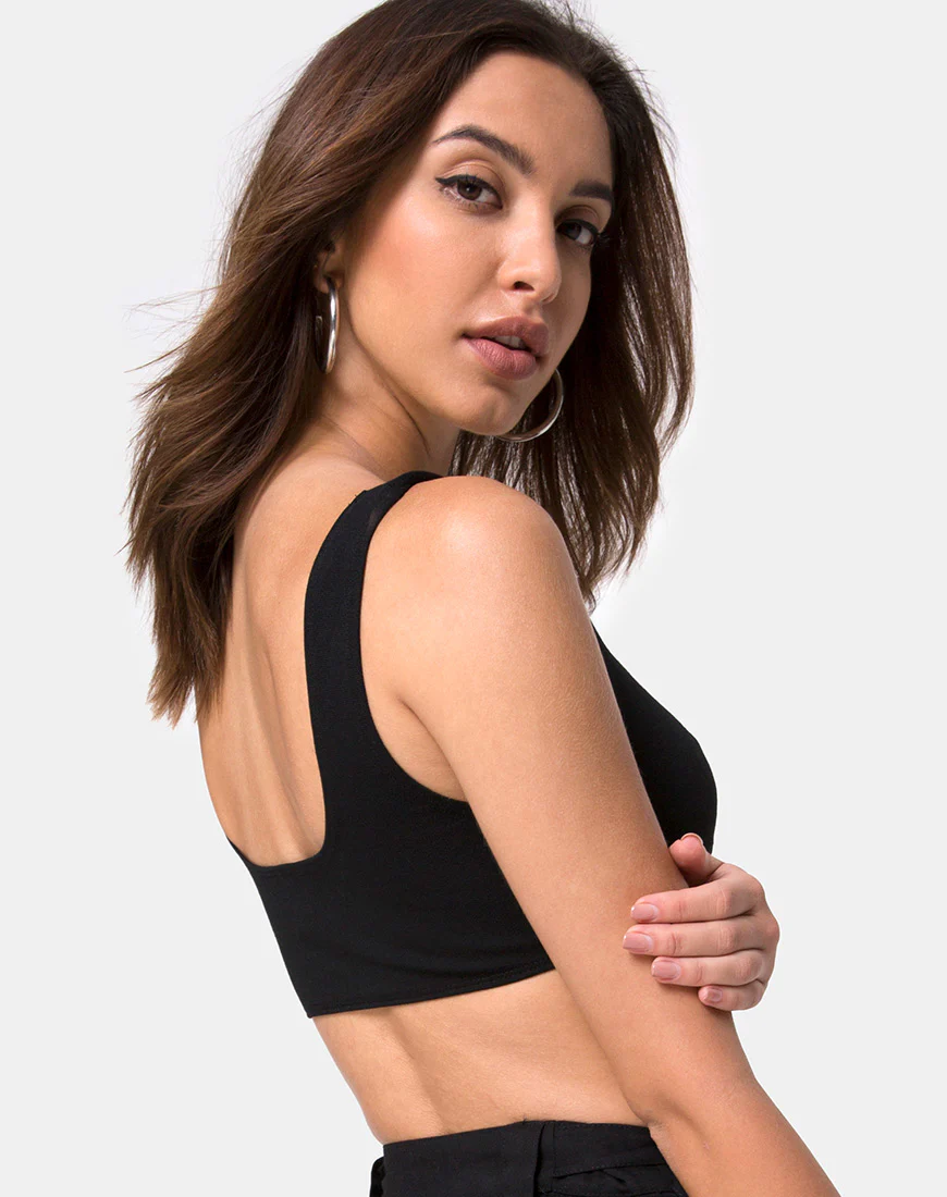 Reka Crop Top in Black with Silver Buckle - Image 3