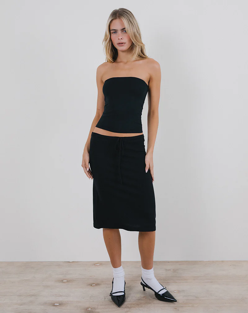 Rella Midi Skirt in Flat Knit Black - Image 2