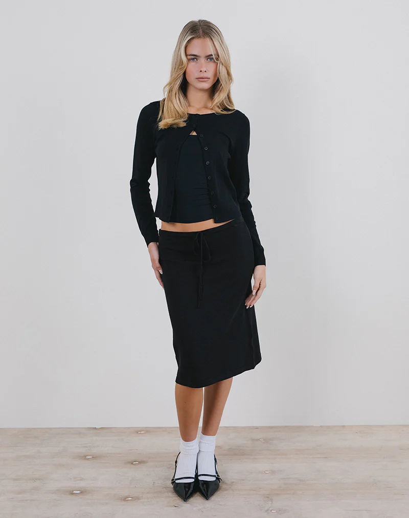 Rella Midi Skirt in Flat Knit Black - Image 4