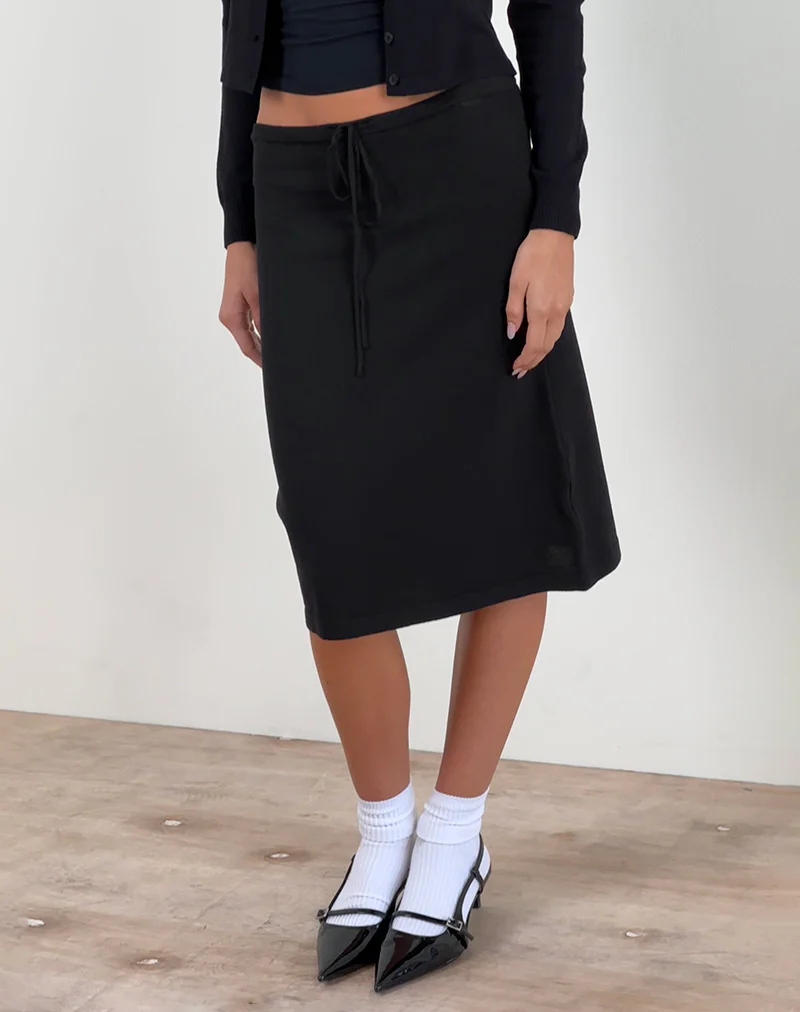Rella Midi Skirt in Flat Knit Black - Image 5