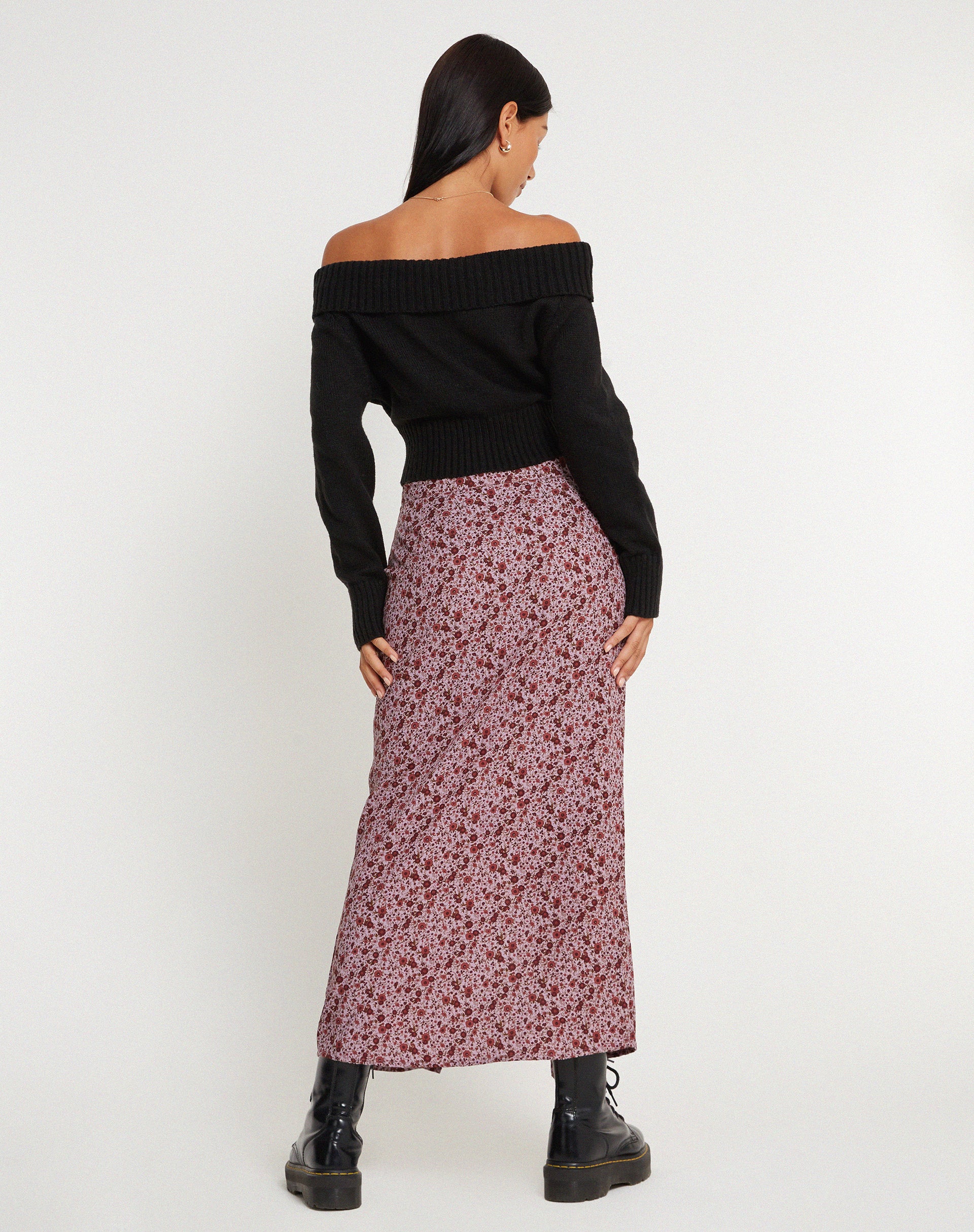 Relow Maxi Skirt in 90's Floral Burgundy - Image 3