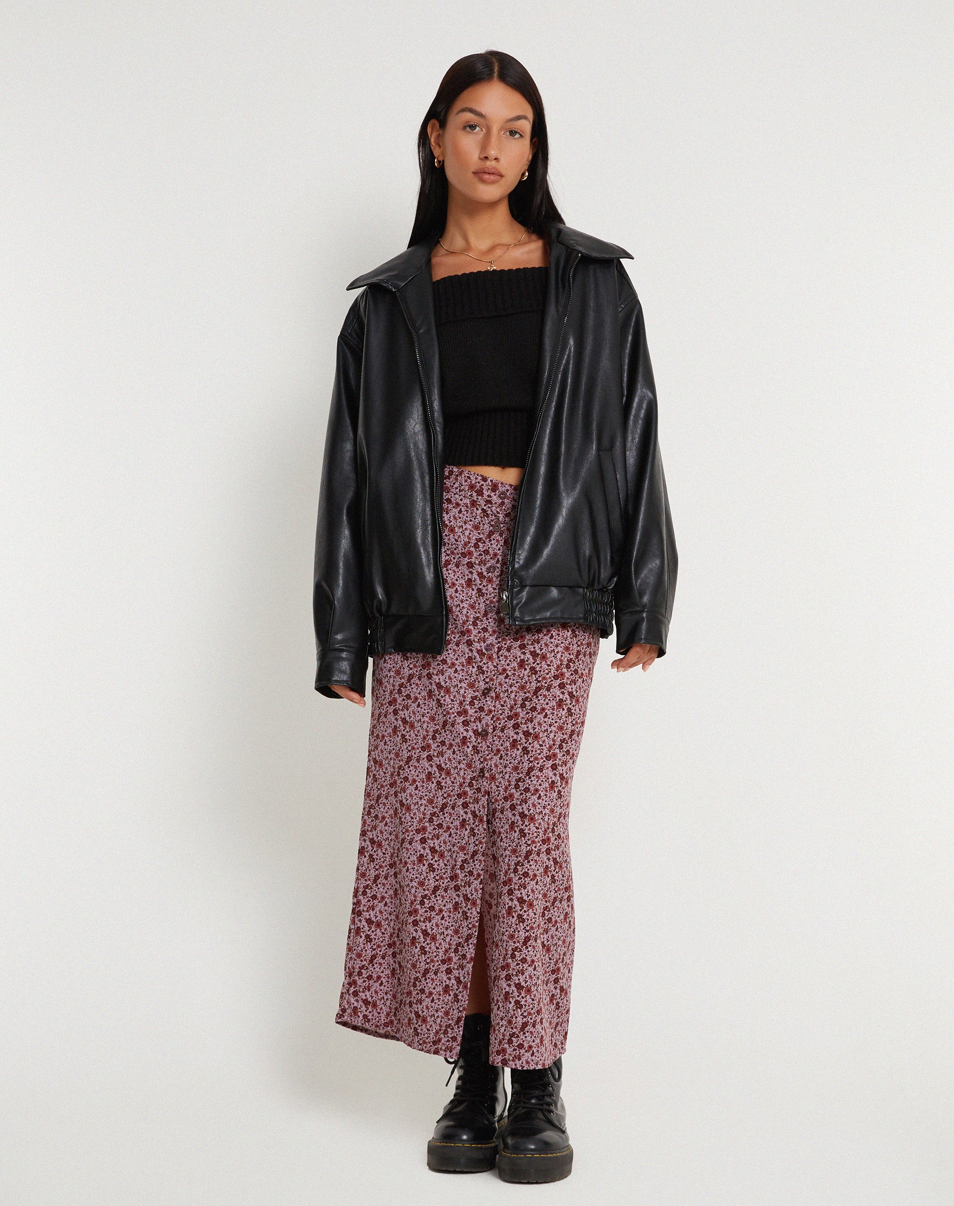 Relow Maxi Skirt in 90's Floral Burgundy - Image 4