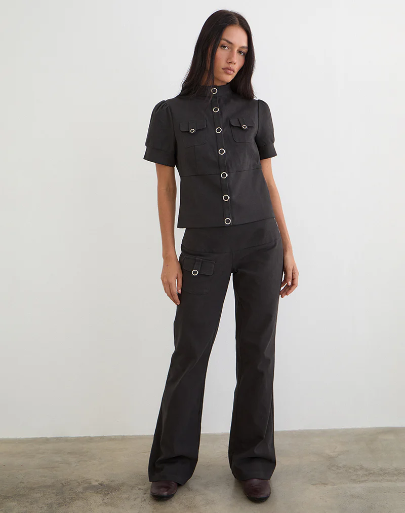 Renia Button Top in Dark Grey - Image 3