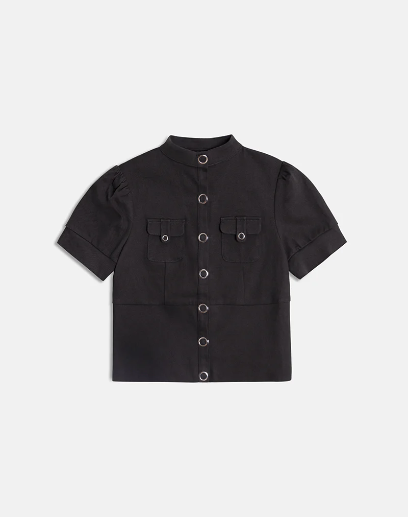Renia Button Top in Dark Grey - Image 6