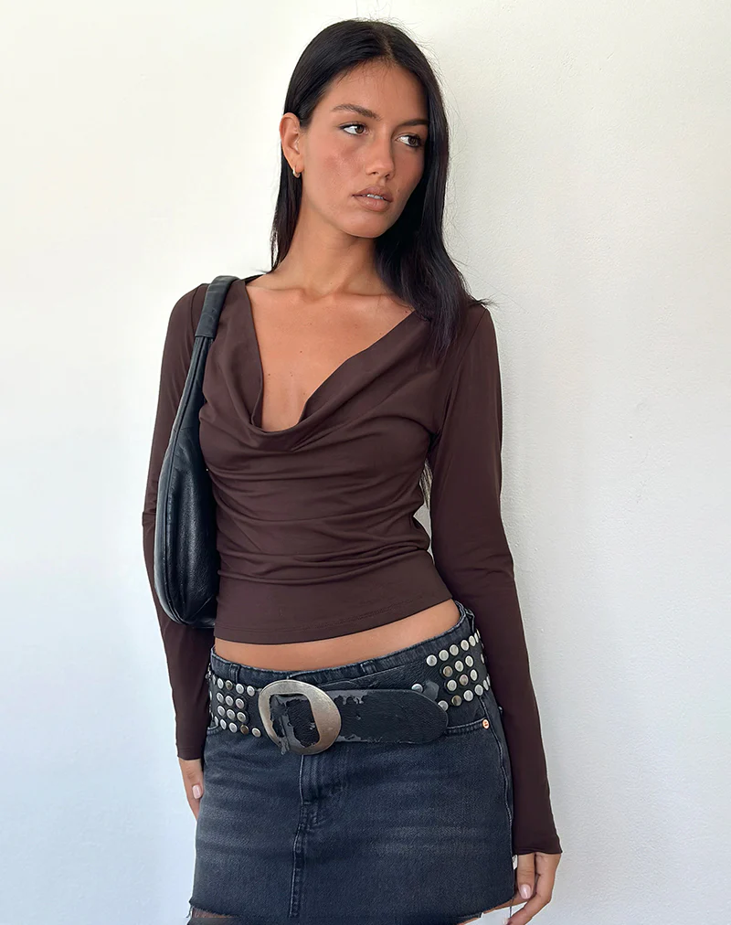 Renice Cowl Long Sleeve Top in Bitter Chocolate - Image 4