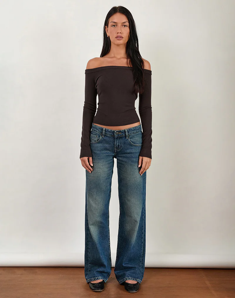 Renie Bardot Top in Dark Brown Knit - Image 5