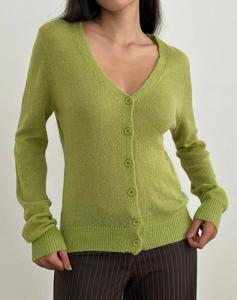 Renisa Cardigan in Sheer Knit Green - Image 2
