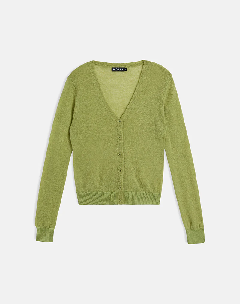 Renisa Cardigan in Sheer Knit Green - Image 3