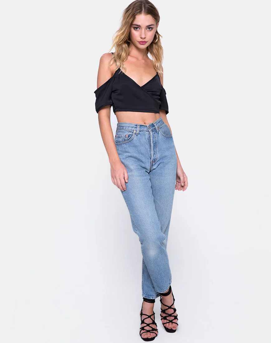 Renta Cold Shoulder Top in Satin Black - Image 3