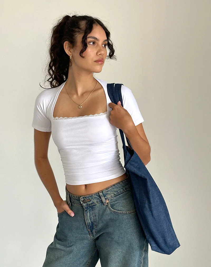 Reqla Top in White with Lace Trim - Image 3