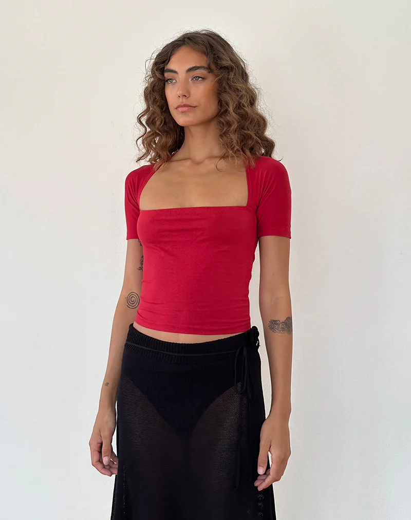 Requa Short Sleeve Square Neck Top in Adrenaline Red - Image 2