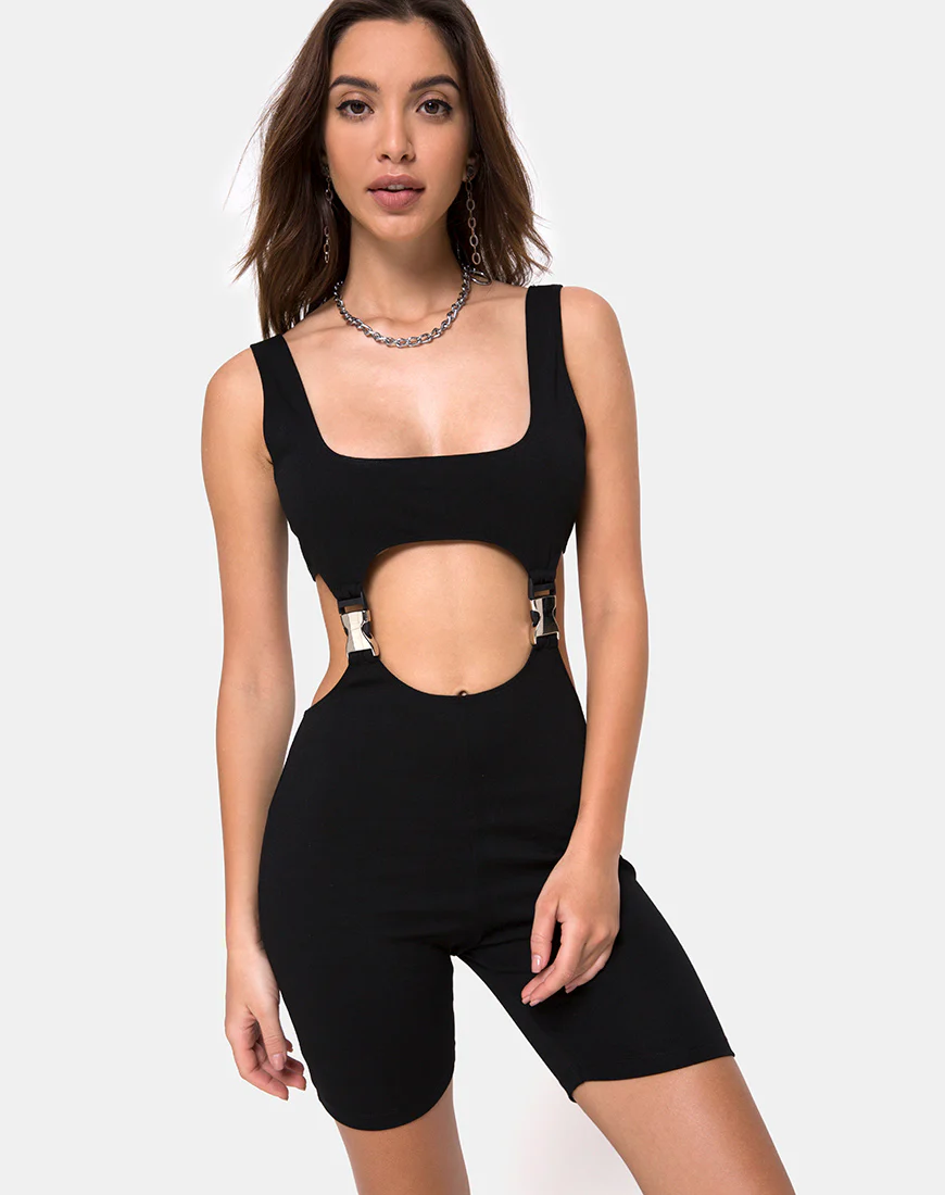 Requi Unitard in Black with Silver Buckles - Image 2