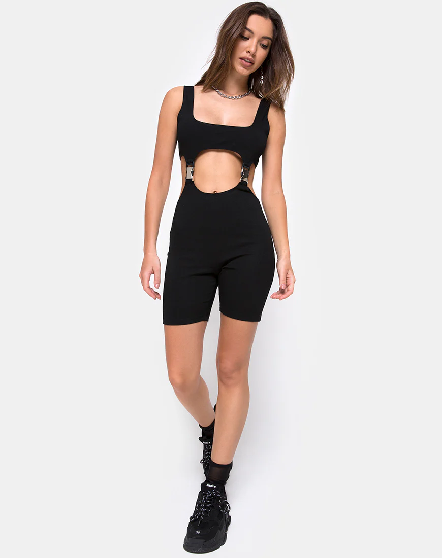 Requi Unitard in Black with Silver Buckles - Image 4