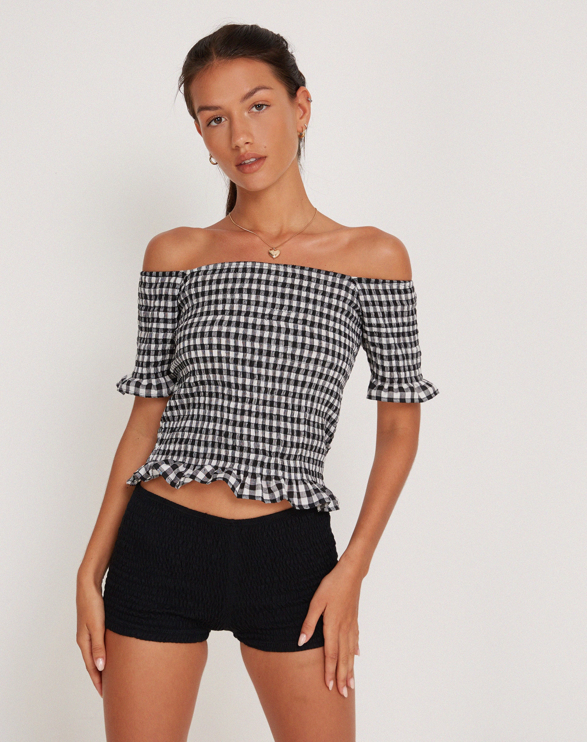 Rerita Shirred Micro Shorts in Black - Image 4