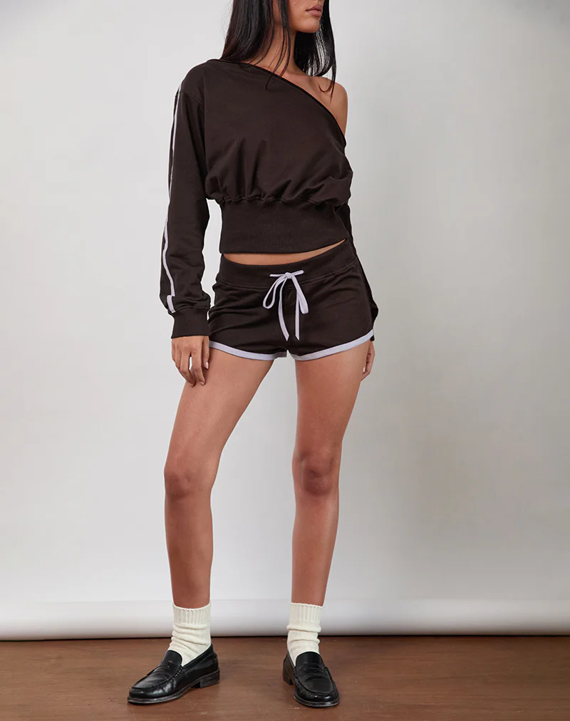 Resata Runner Shorts in Bitter Chocolate with Violet Binding - Image 3