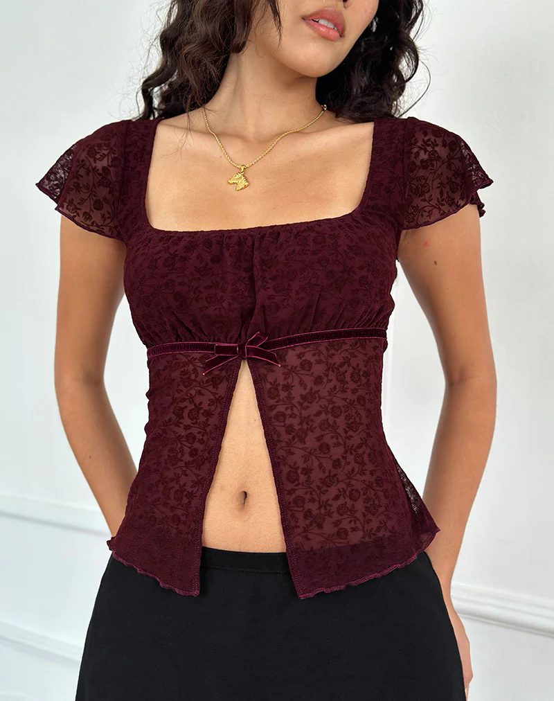 Retina Top in Ditsy Flock Burnt Maroon - Image 2