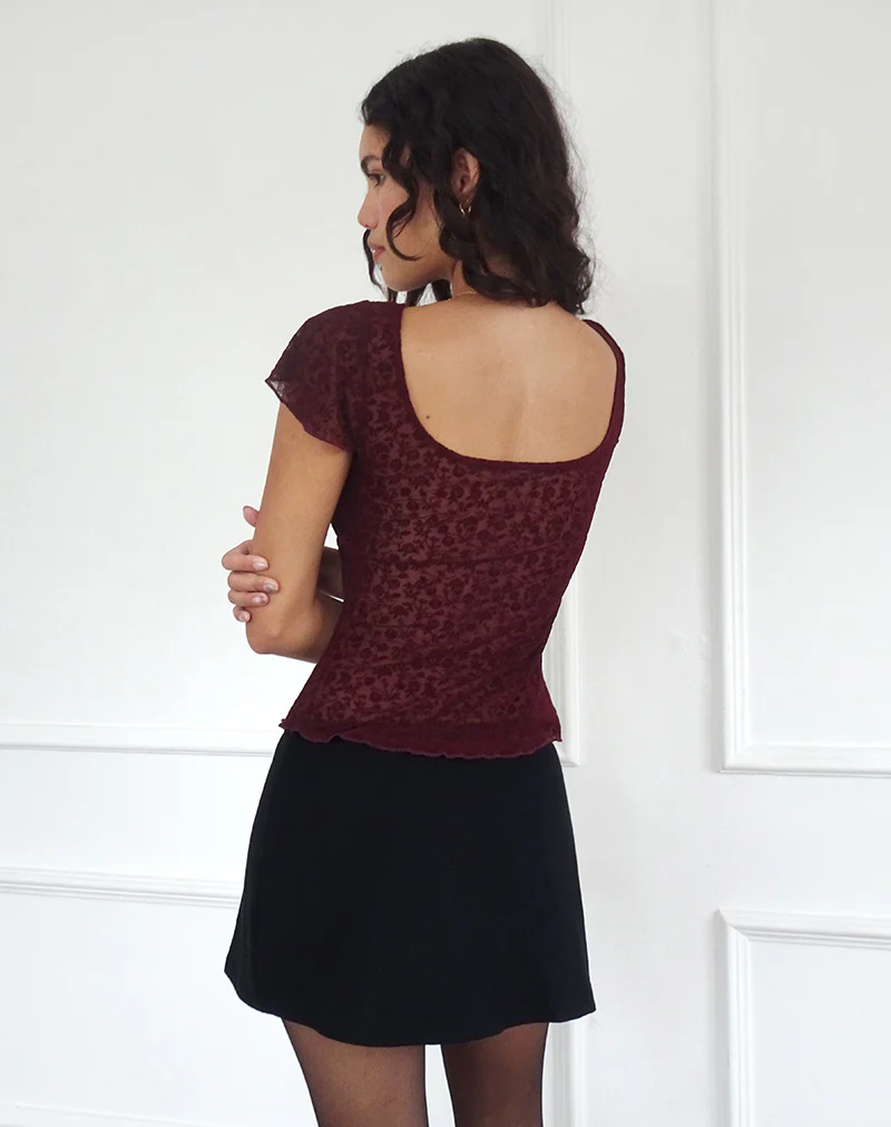 Retina Top in Ditsy Flock Burnt Maroon - Image 4