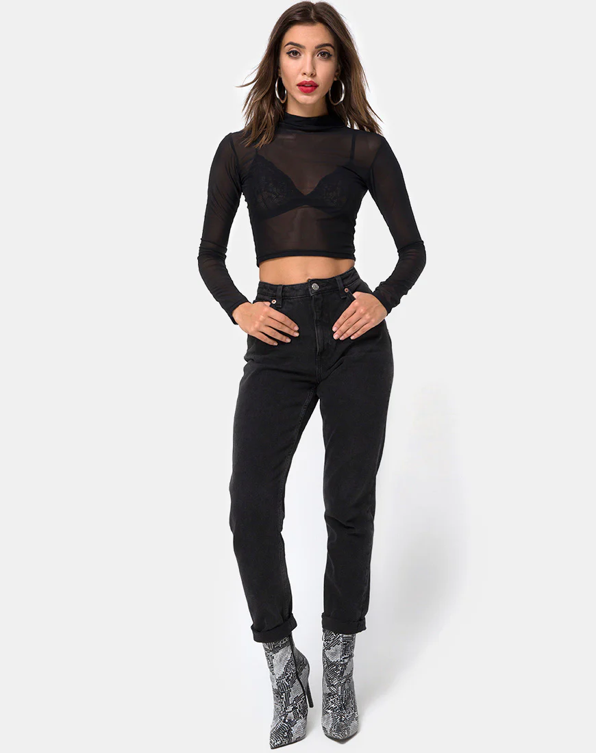 Rhala Crop Top in Black Net - Image 3