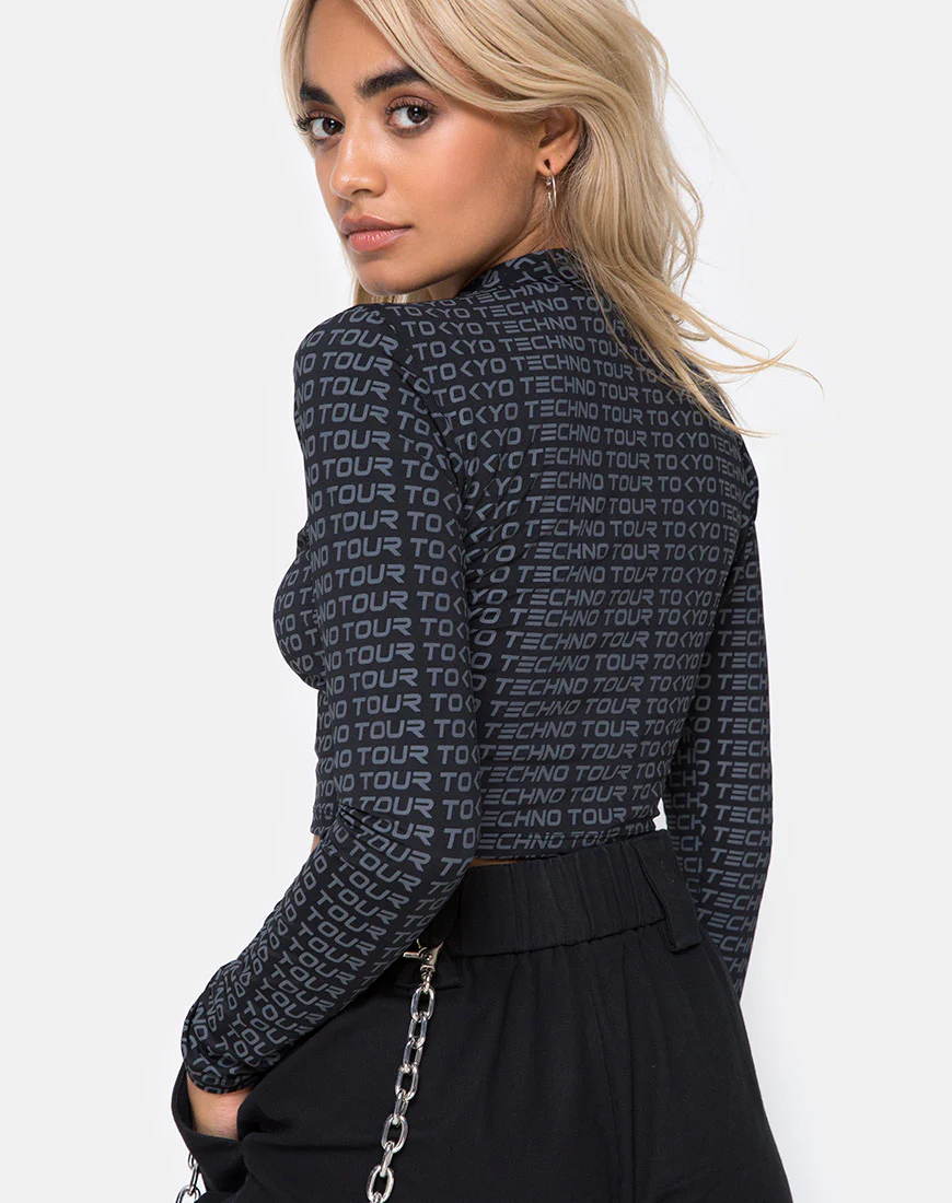 Rhala Crop Top in Tokyo Techno Tour Black - Image 2