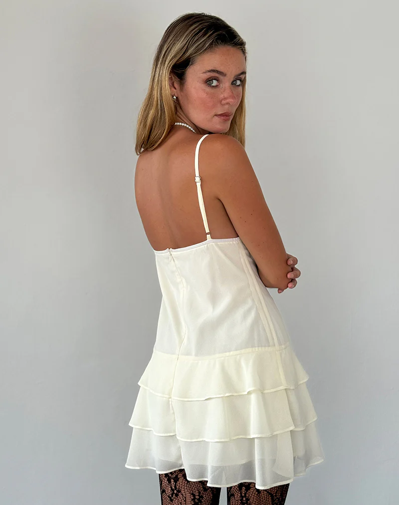 Riasi Mini Dress in Chiffon Ivory - Image 5