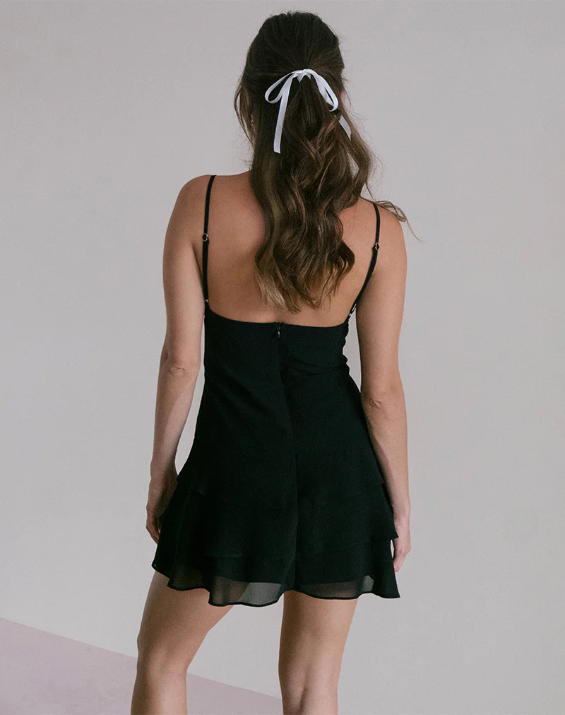 Riasi Ruffle Mini Dress in Chiffon Black - Image 2