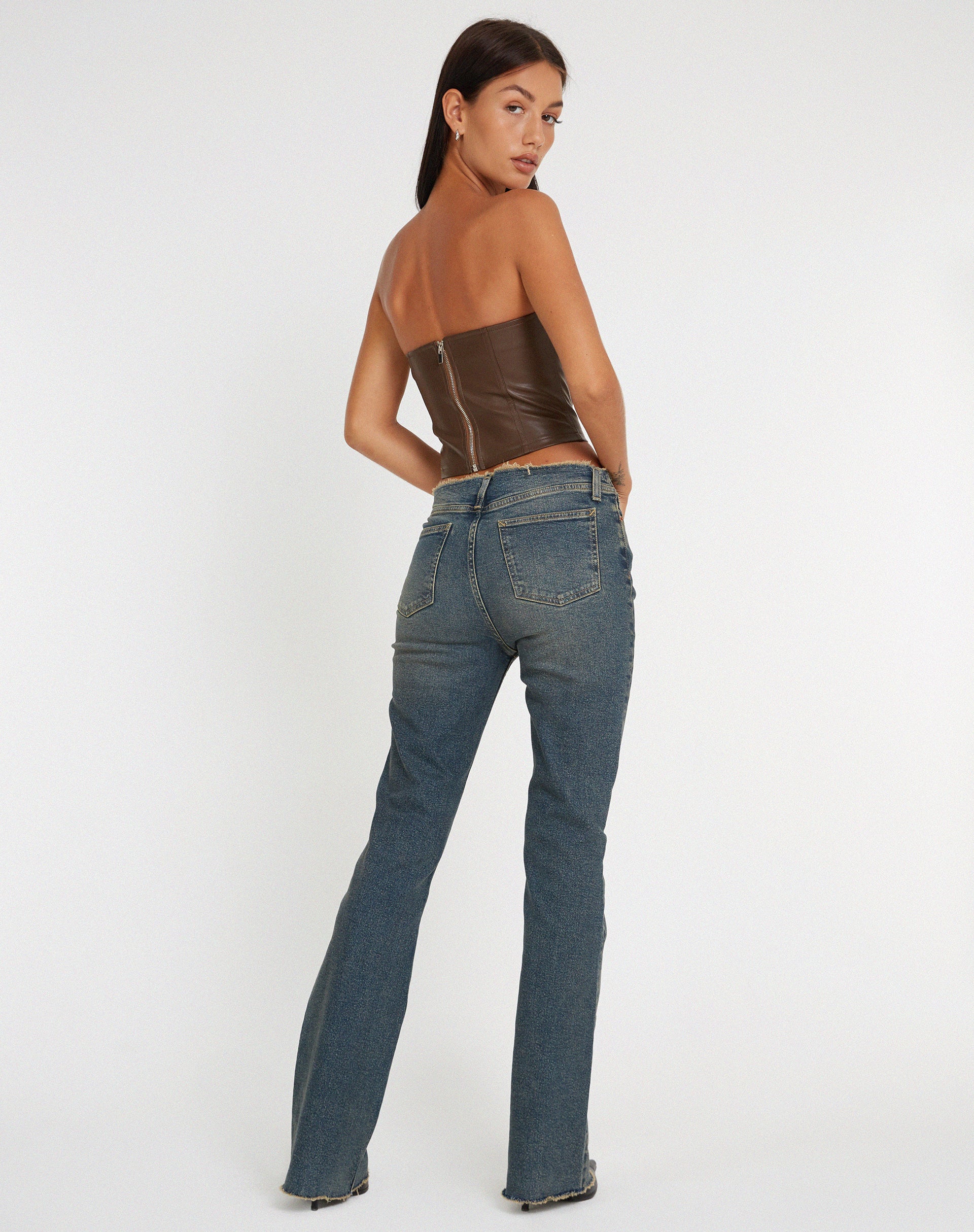 Riaza Bandeau Corset Top in PU Brown - Image 6
