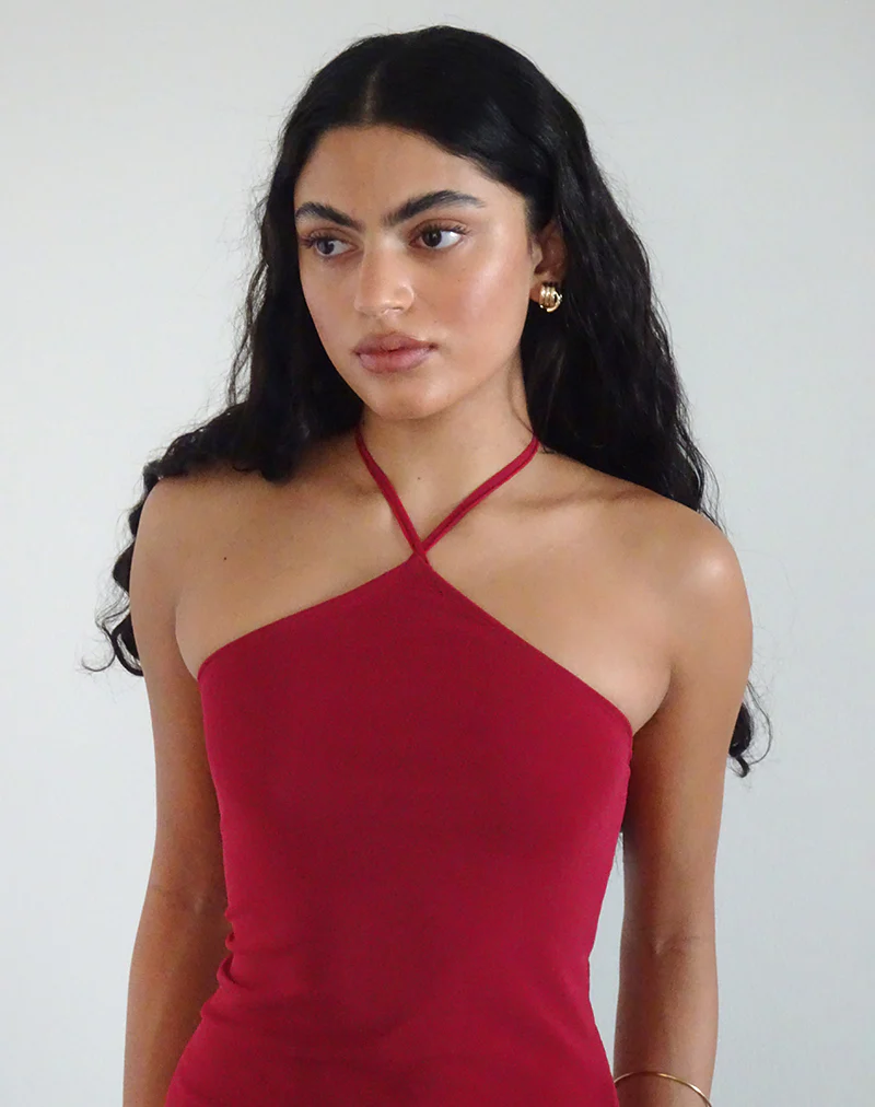 Ribka Halterneck Midi Dress in Mesh Cherry - Image 2
