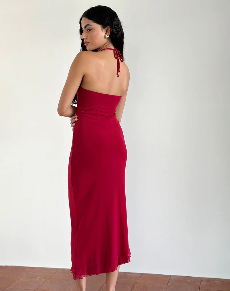 Ribka Halterneck Midi Dress in Mesh Cherry - Image 3