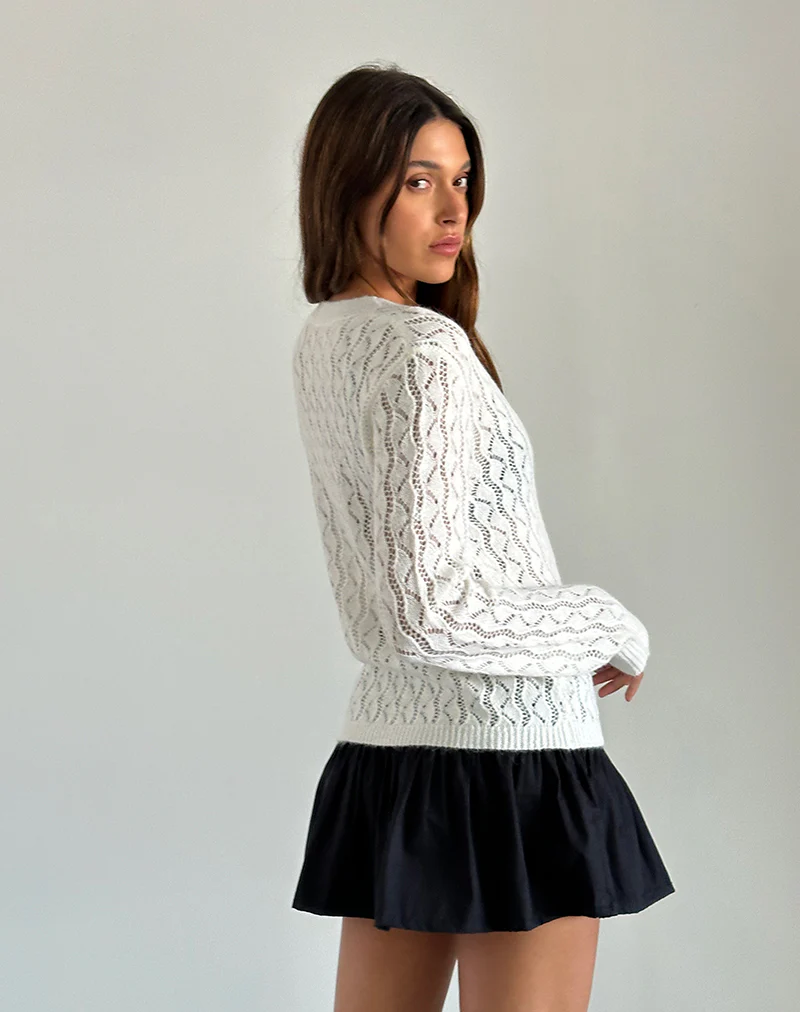Ricani Open Knit Cardigan in Ivory - Image 5