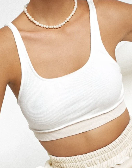 Ricci Crop Top in Panelled Ivory and Winter White - Image 4