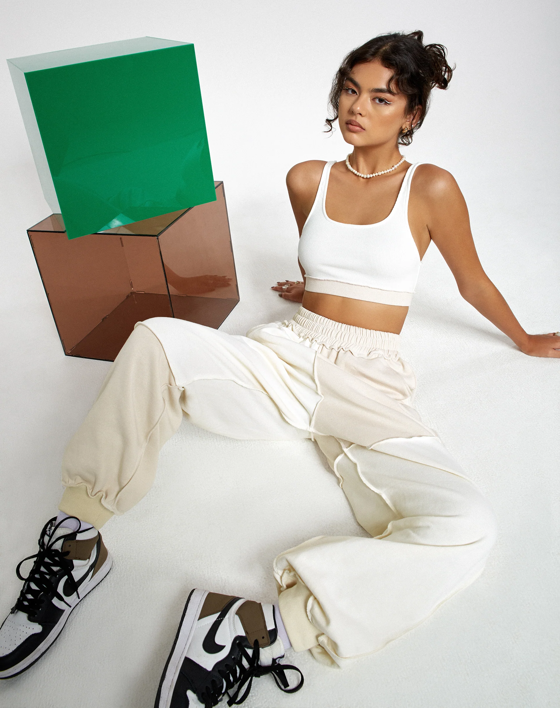 Ricci Crop Top in Panelled Ivory and Winter White - Image 5