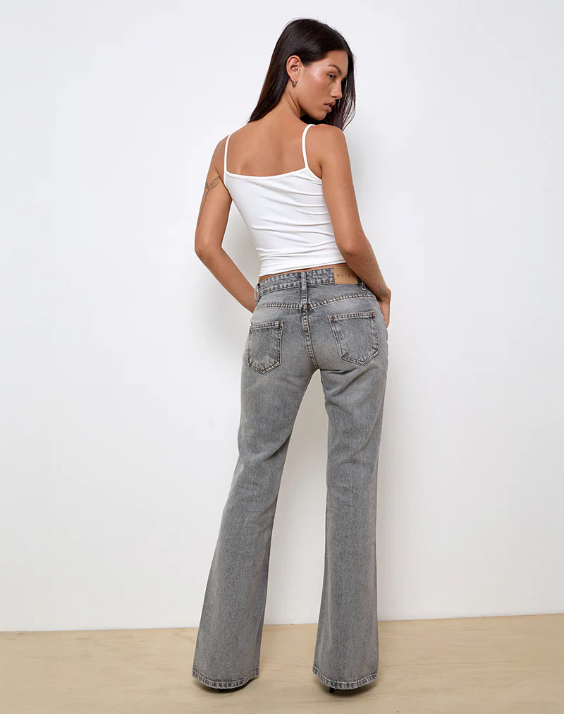 Rigid Low Rise Flare Jeans in Grey Wash - Image 4