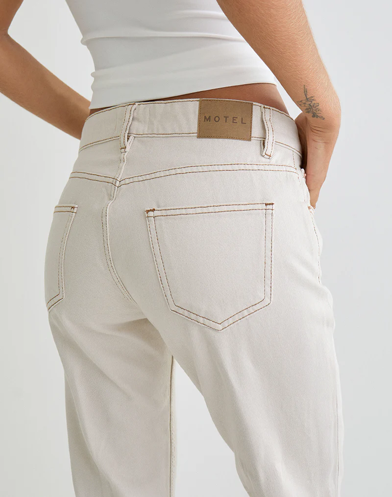 Rigid Low Rise Flare Jeans in Off White - Image 3