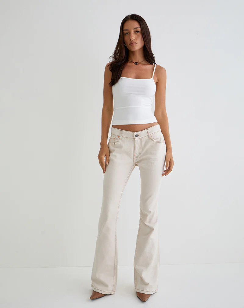 Rigid Low Rise Flare Jeans in Off White - Image 4