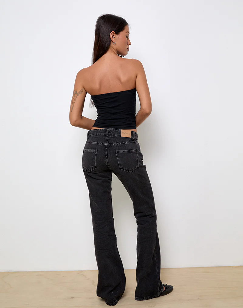 Rigid Low Rise Flare Jeans in Washed Black Grey - Image 6