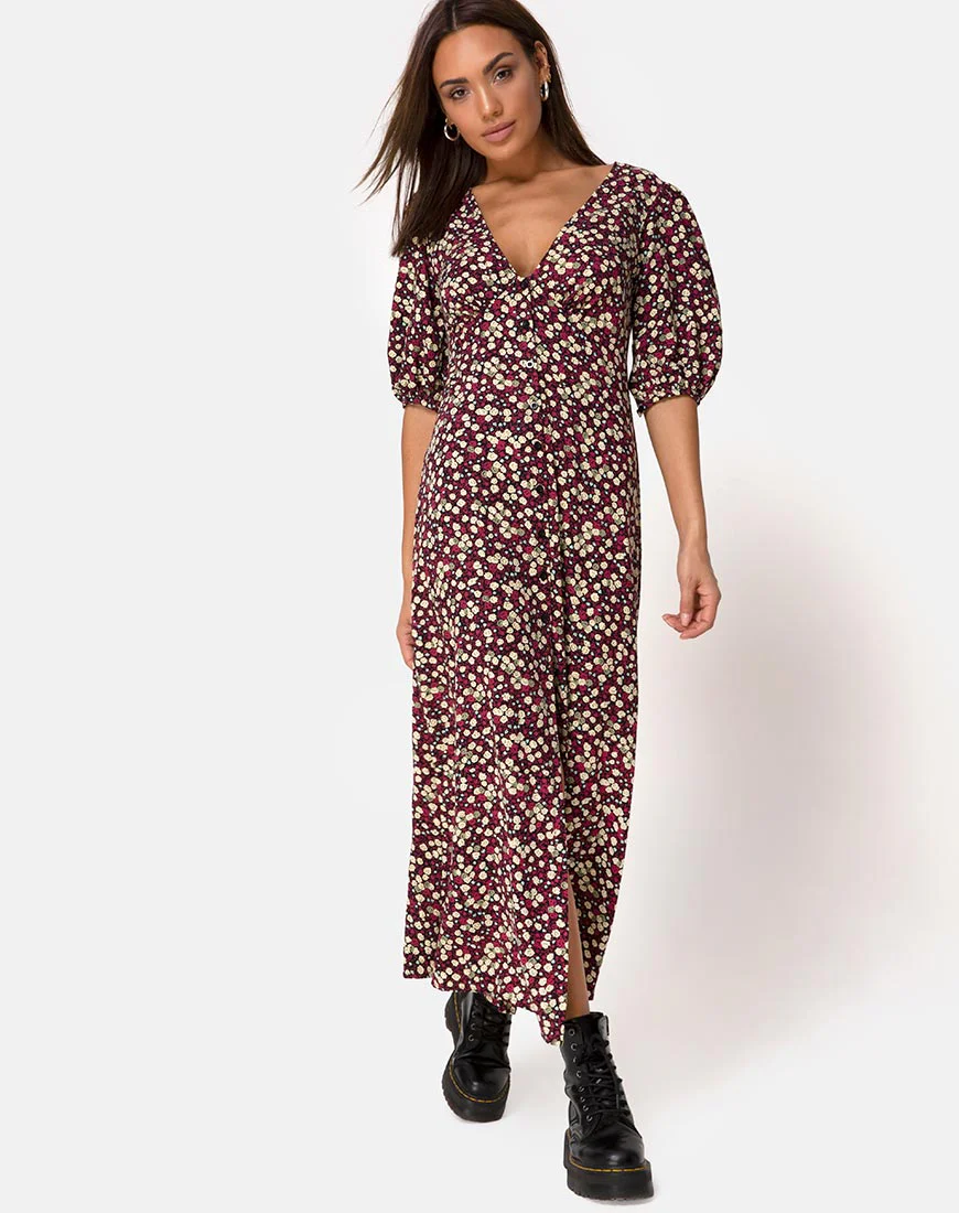 Rigita Dress in Floral Field Plum - Image 3