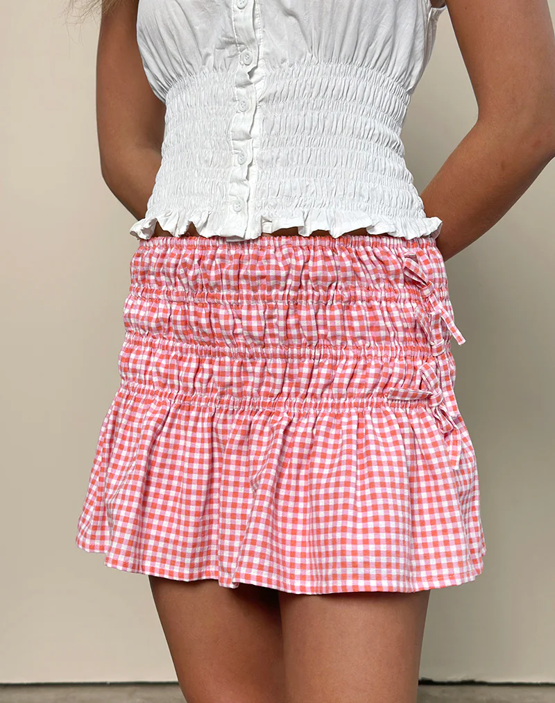 Rikako Mini Skirt in Mini Gingham Peach - Image 2