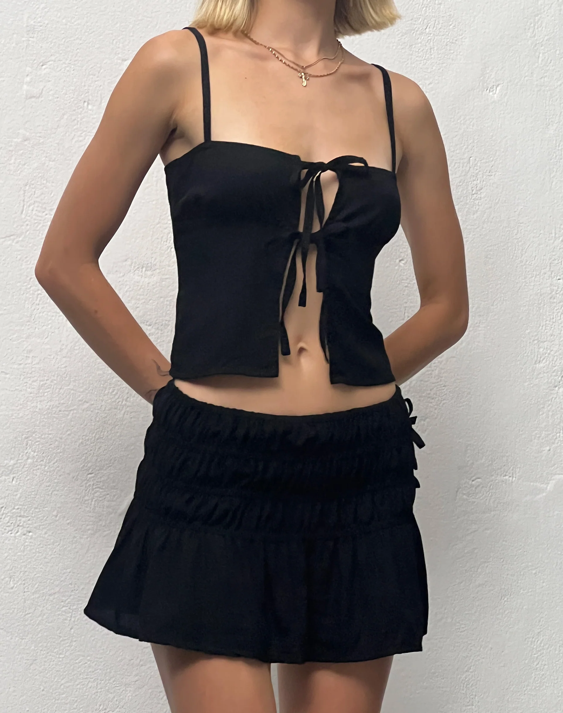 Rikako Shirred Mini Skirt in Black - Image 5