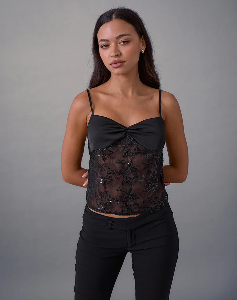 Rikasu Top in Floral Chiffon Sequin Black - Image 5